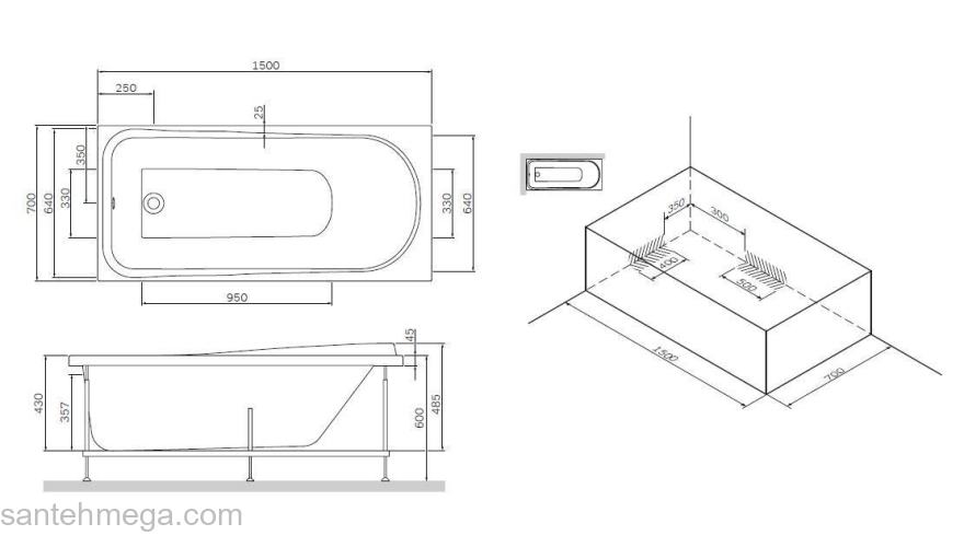 Каркас для ванны 150х70 см AM.PM Like W80A-150-070W-R. Фото