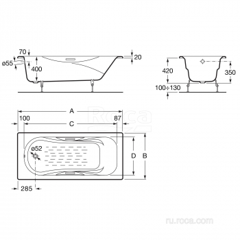Ванна ROCA Malibu 160x70 2334G0000. Фото