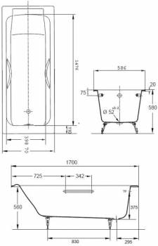 Ванна чугунная с отверстиями для ручек JACOB DELAFON Parallel 150х70 E2949-00. Фото