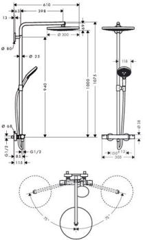 Душевая стойка Hansgrohe Raindance Select 300 2jet Showerpipe хром 27133000. Фото