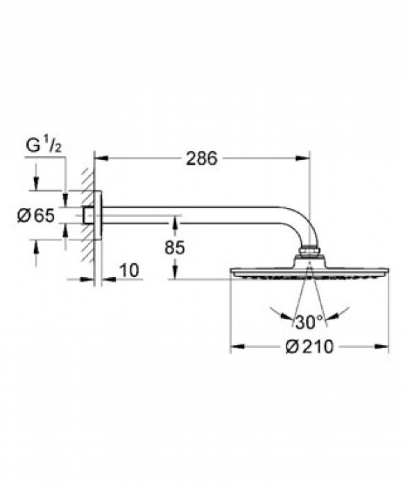 Верхний душ с душевым кронштейном GROHE Rainshower 26062000. Фото