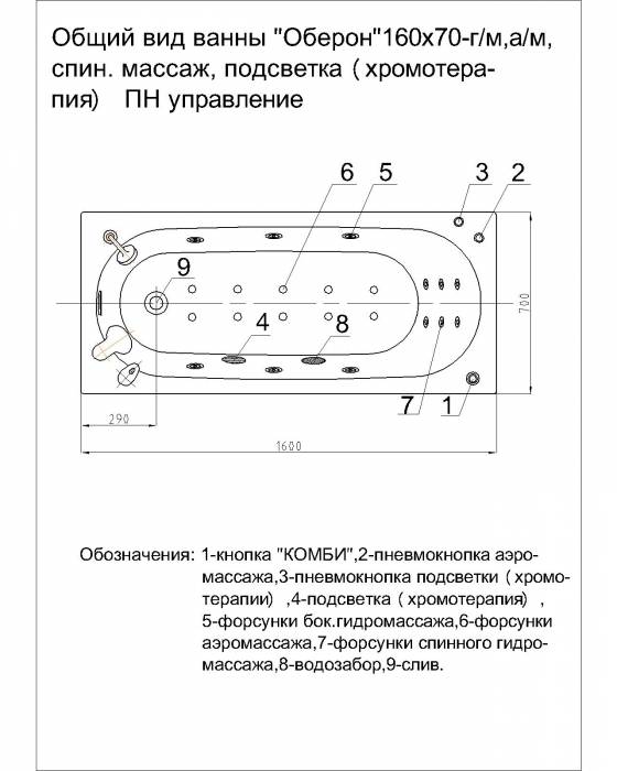 Ванна АКВАТЕК Оберон 160х70 с гидромассажем. Фото
