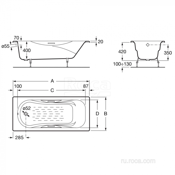 Ванна ROCA Malibu 160x70 2334G0000. Фото