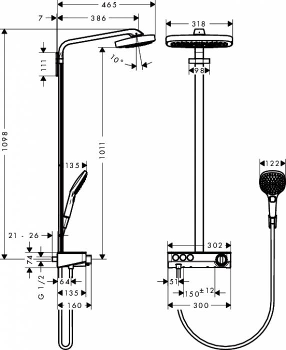 Душевая система HANSGROHE Raindance Select Push 3jet Showerpipe 27127400. Фото