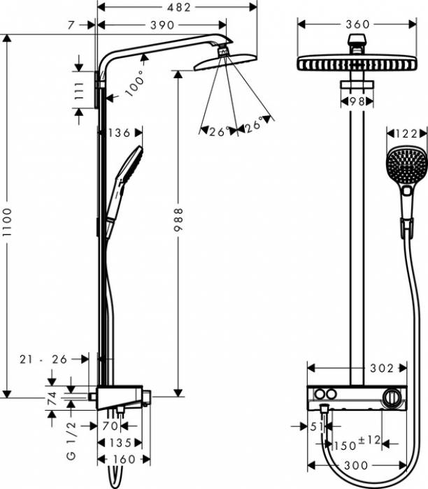 Душевая система HANSGROHE Raindance Select E 360 Showerpipe 27288000. Фото