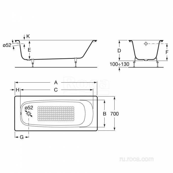 Ванна ROCA Continental 100x70 211507001. Фото