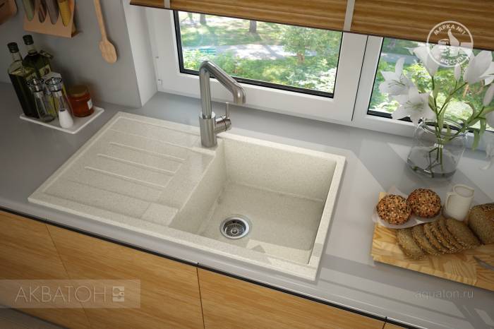 Мойка для кухни Акватон Верона прямоугольная с крылом песочная 1A710032VR220. Фото