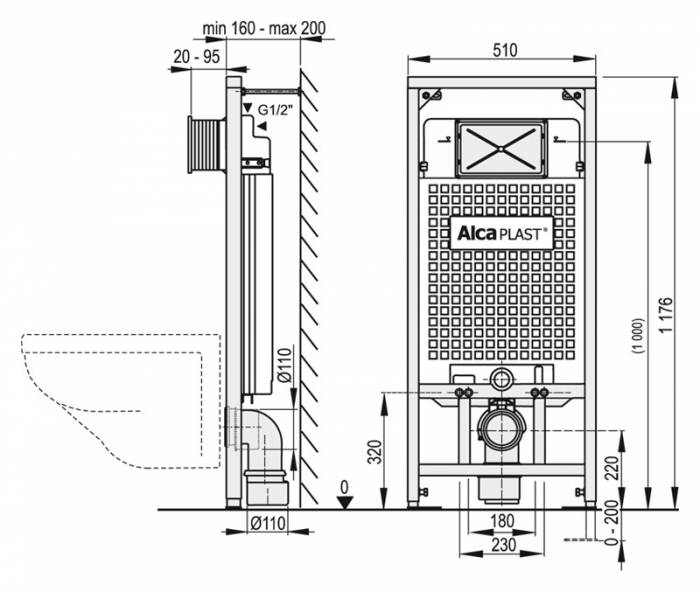 Система инсталляции для унитазов AlcaPlast Sadromodul A101/1200. Фото