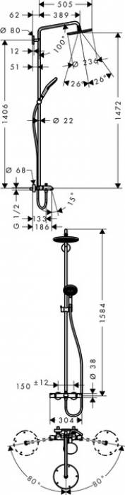 Душевая система HANSGROHE Raindance Select Showerpipe 240 27117000. Фото