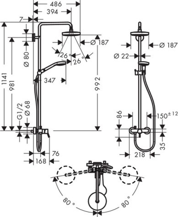 Душевая система Hansgrohe Croma Select S 2jet 27255400. Фото