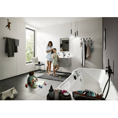 Двойной держатель полотенец AddStoris Hansgrohe 41743340, шлифованный черный хром для ванной комнаты. Фото