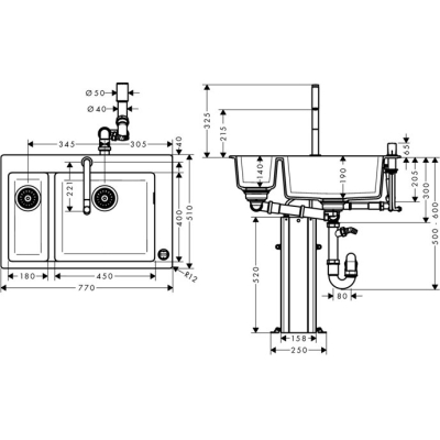 Кухонная мойка с встроенным смесителем Hansgrohe C51-F635-09 77x51 43220000. Фото