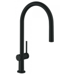Кухонный смеситель однорычажный, 210, с вытяжным изливом, 1jet, sBox Hansgrohe 72803670, матовый черный. Фото