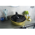 Раковина накладная GID D1306h022 44х44 53317 Черный / Золото Раковина накладная GID D1306h022 44х44 53317 Черный / Золото. Фото